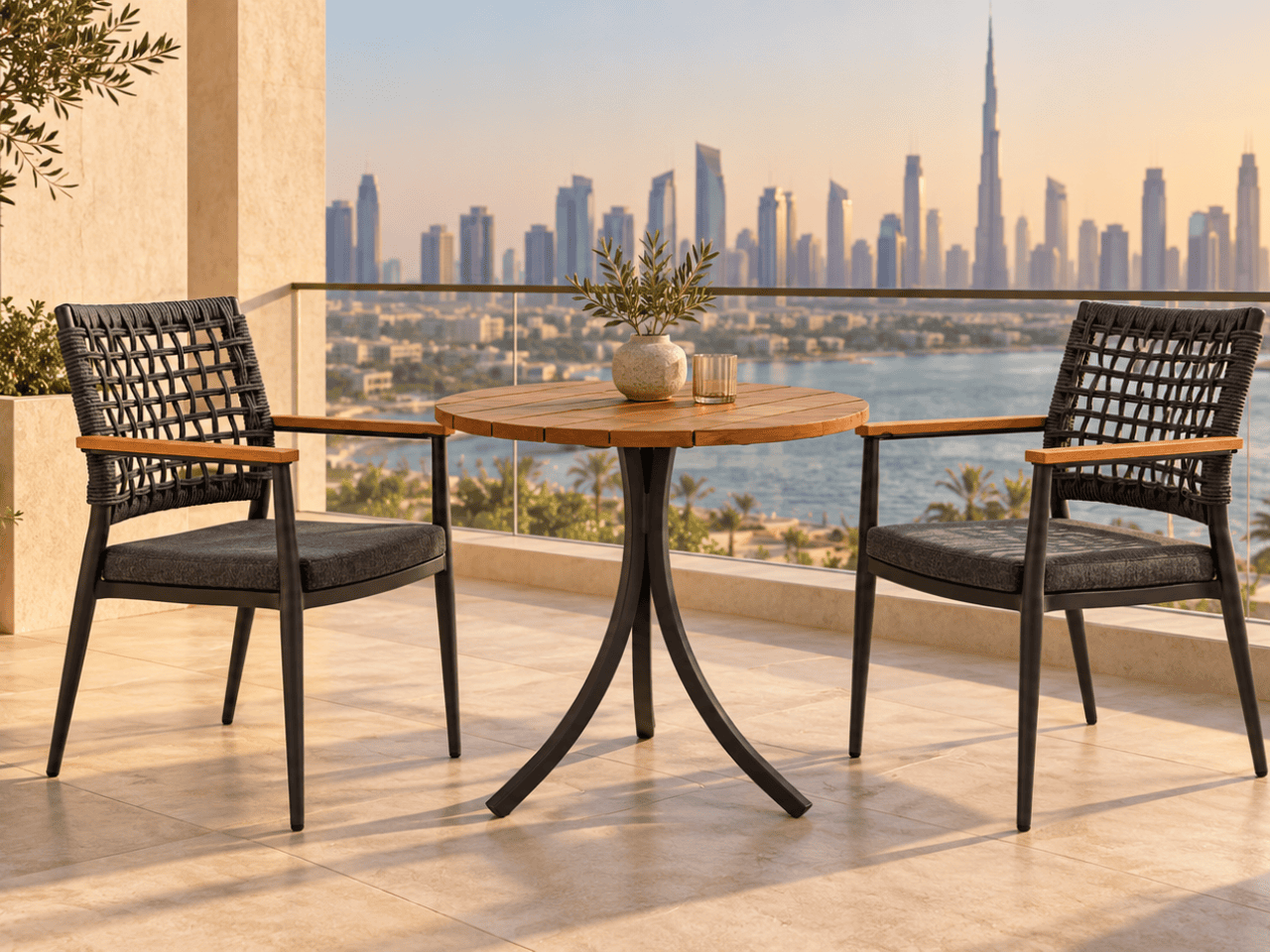 Balcony Dining Set for Two with Rope-Back Chairs
