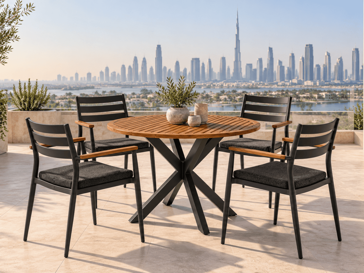 EFE Round Outdoor Dining Set for Four with Aluminium-Back Chairs