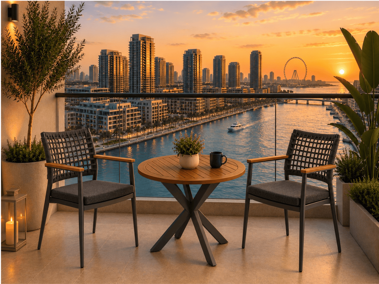 EFE Round Outdoor Dining Set for Two with Rope Back Chairs